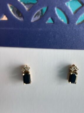 Sapphire and Diamond Gold Rectangular Stud Earrings